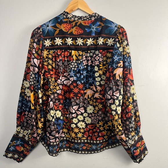 Farm rio Black Jujus Garden Blouse strawberry size small - Picture 10 of 10